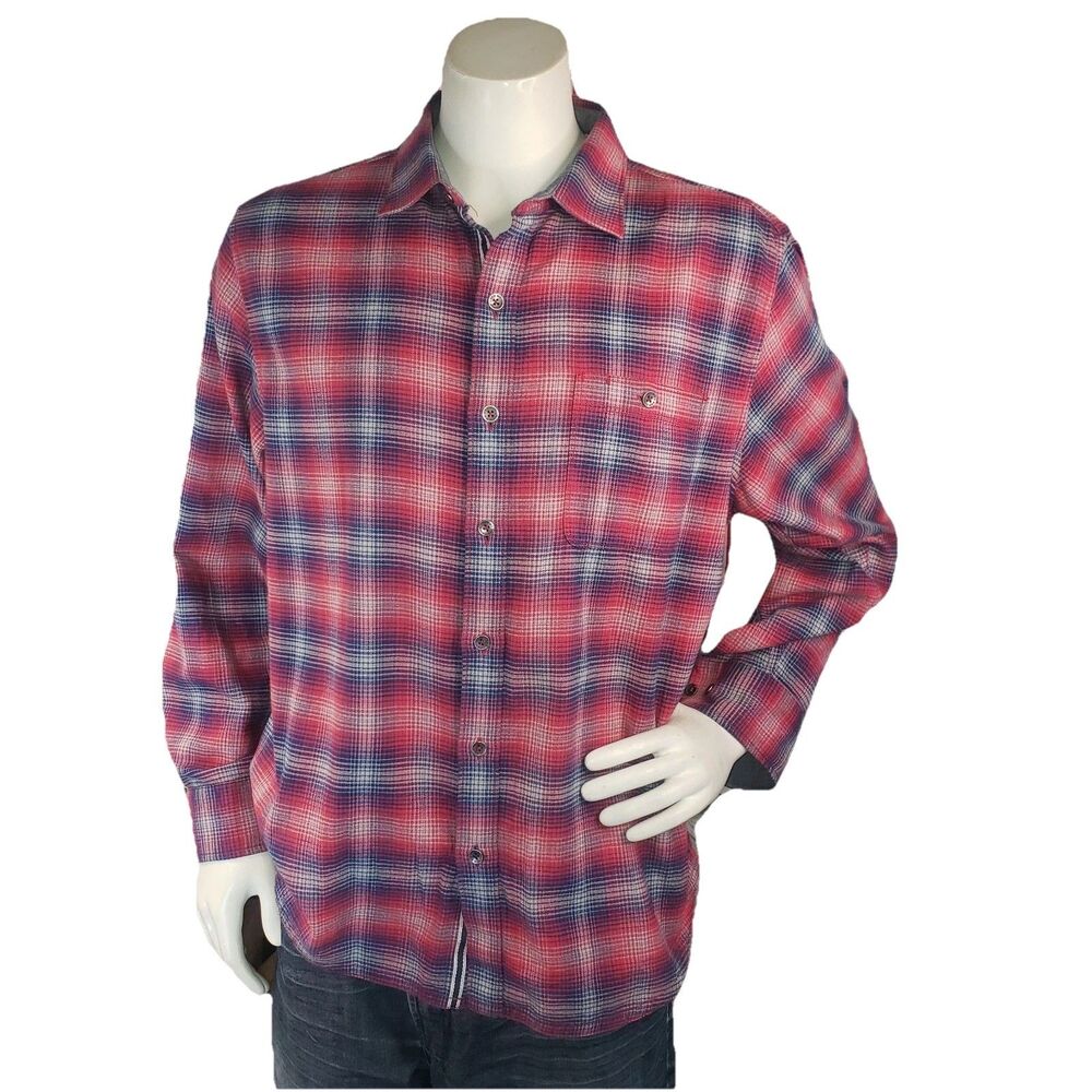 TOMMY BAHAMA CANYON BEACH FLANNEL Shadow Check Shirt Men L Long Sleeve